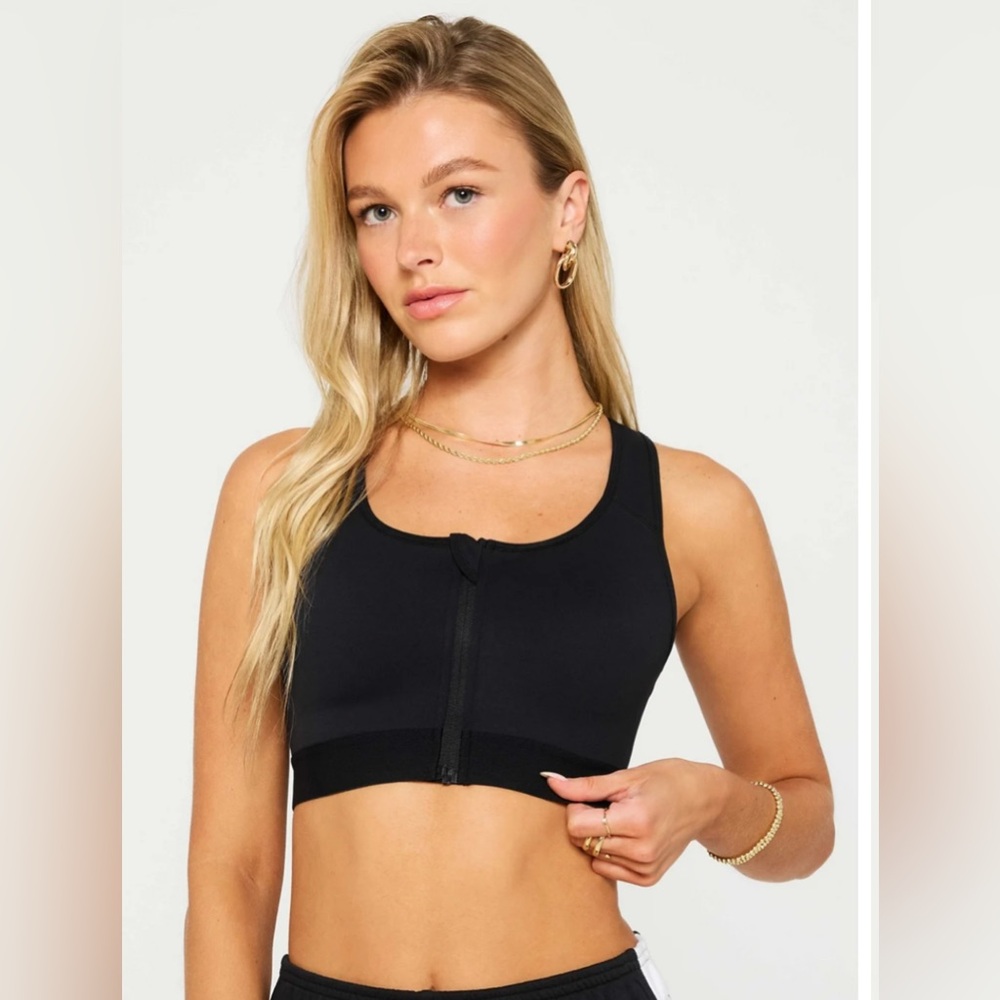 Fabletics Women's Black Zip-Front Sports Bra